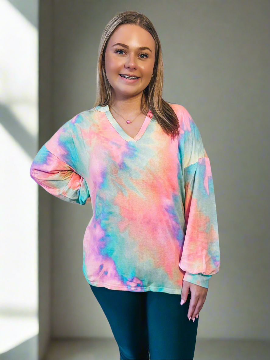 Tye Dye Top with Balloon Sleeves