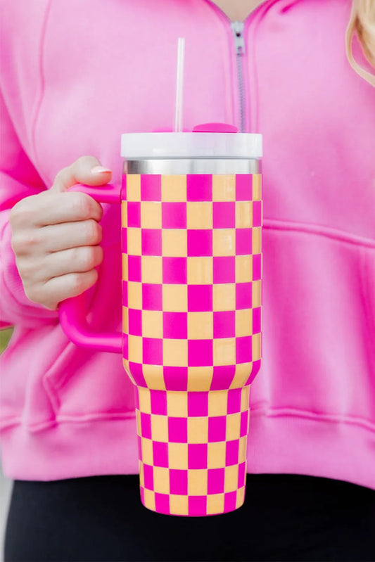 Pink Checkered Stainless Steel Cup - 40oz