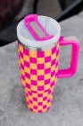 Pink Checkered Stainless Steel Cup - 40oz