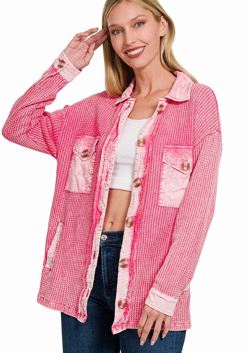 Waffle Knit Button Up