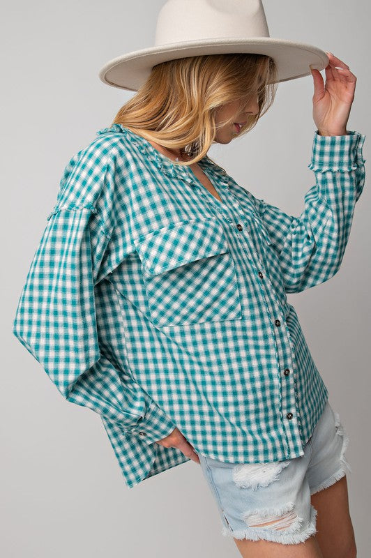 Plaid Fringe Button Down