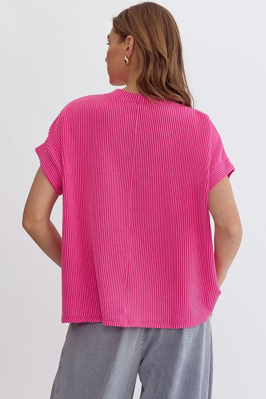 Ribbed Round Neck Short Sleeve Top