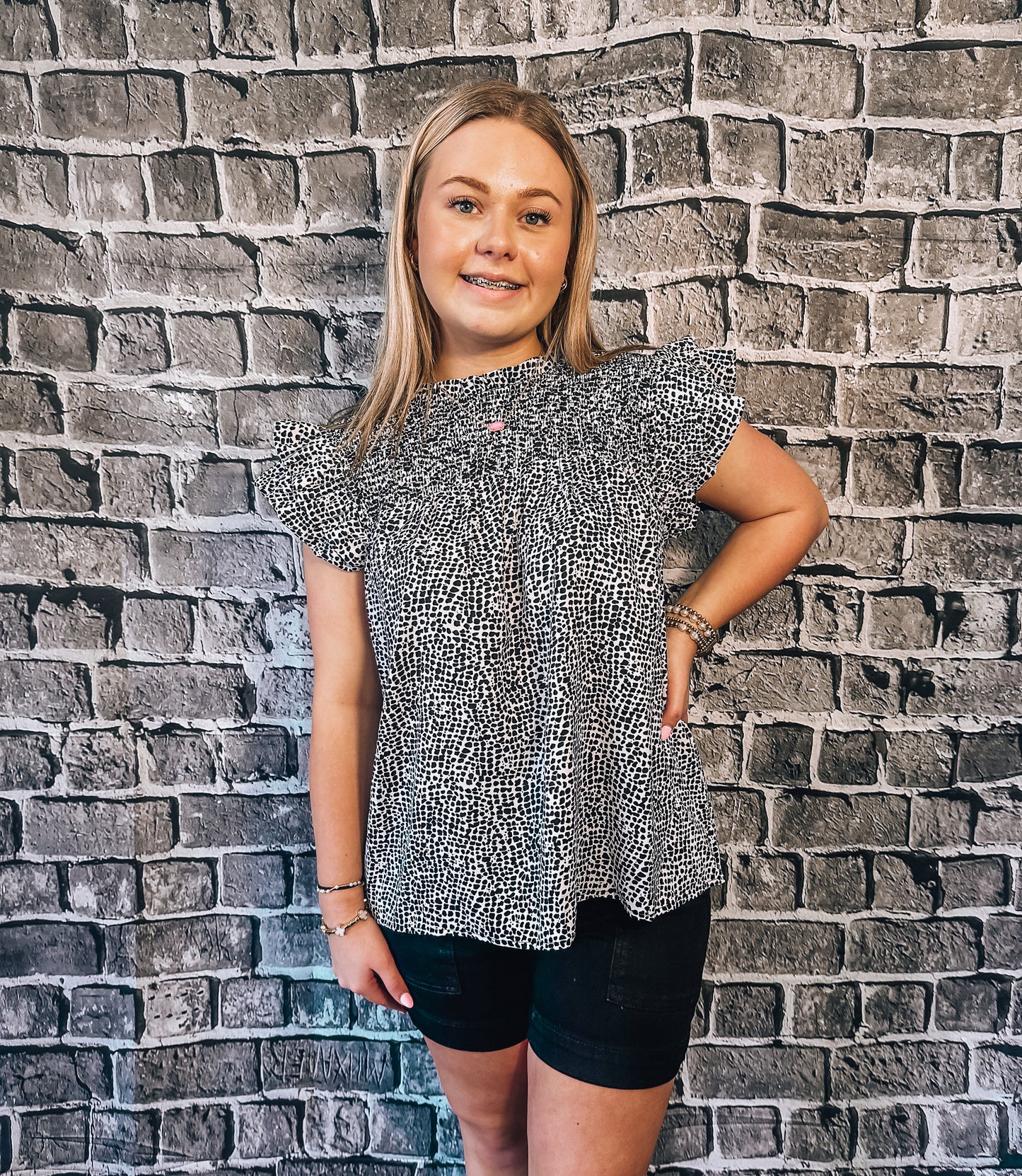 Smocked Ruffled Shoulder Top