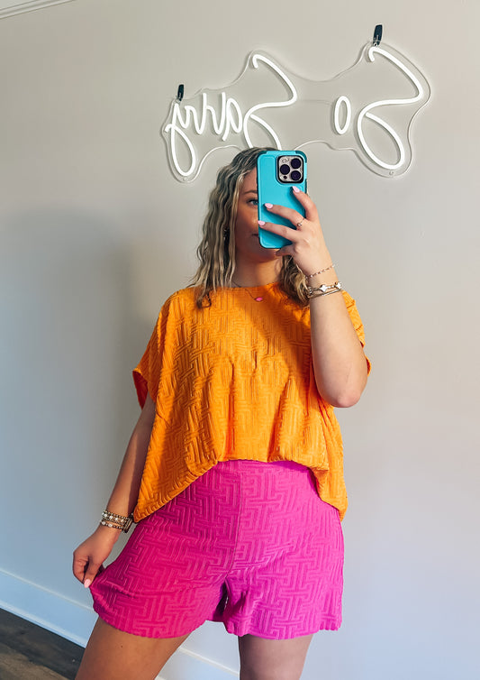 Aztec Textured Terry High Waist Shorts