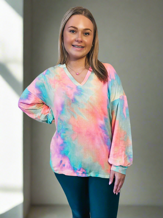 Tye Dye Top with Balloon Sleeves