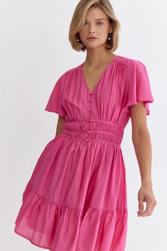 V-Neck Flare Sleeve Mini Dress