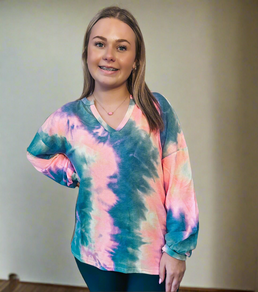 Tye Dye Top with Balloon Sleeves