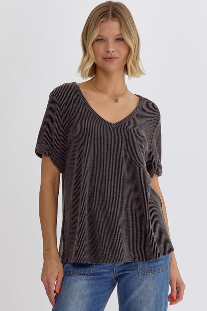 Ribbed V-Neck Top - 5 colors