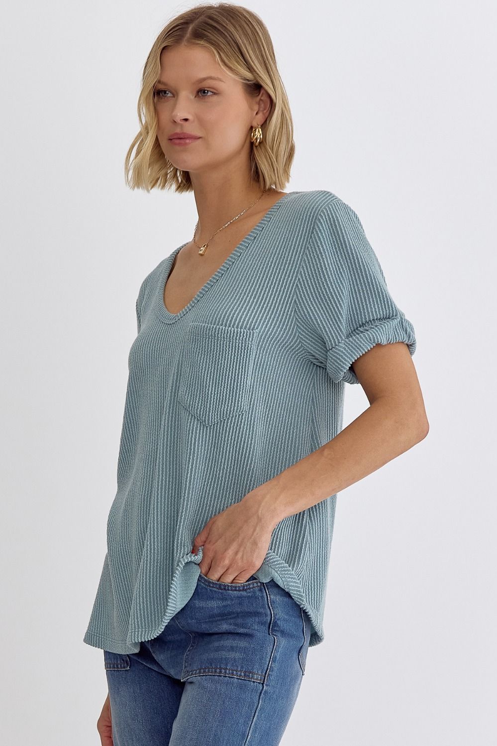 Ribbed V-Neck Top