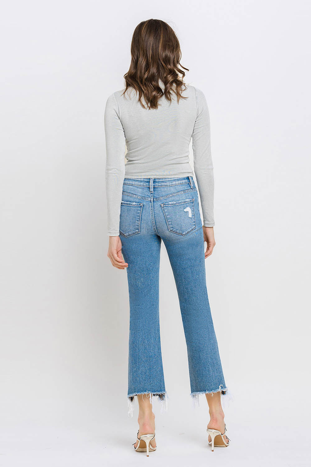 Comfort Stretch - Mid Rise Frayed Hem Bootcut Jeans