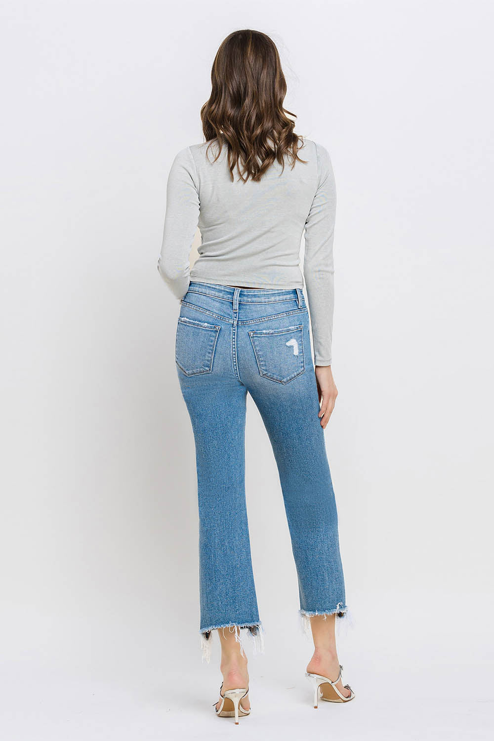 Comfort Stretch - Mid Rise Frayed Hem Bootcut Jeans