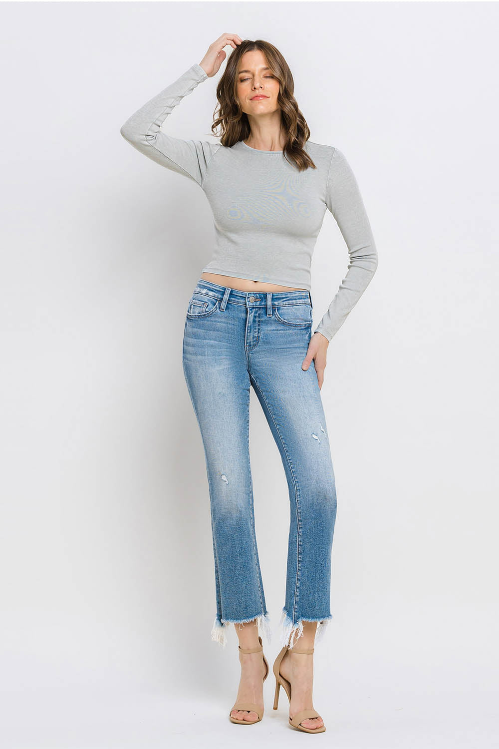 Comfort Stretch - Mid Rise Frayed Hem Bootcut Jeans