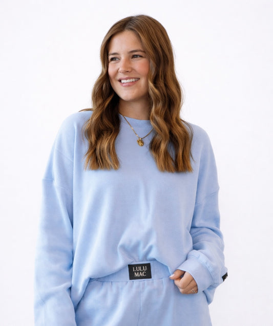 Lulu Mac Waffle Long Sleeve Top - Light Blue