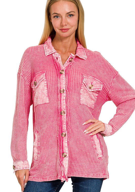 Waffle Knit Button Up
