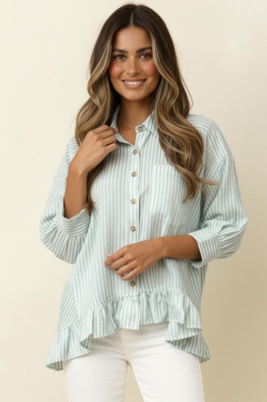 Blue Striped Collared Top