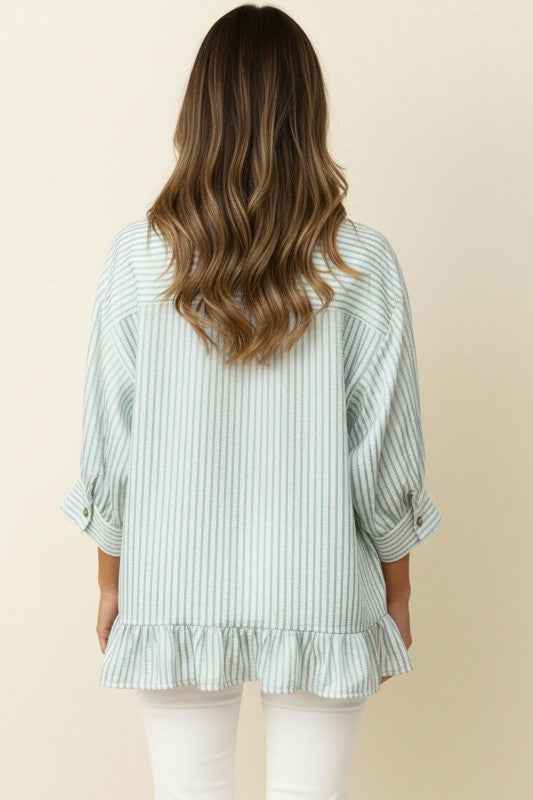 Blue Striped Collared Top