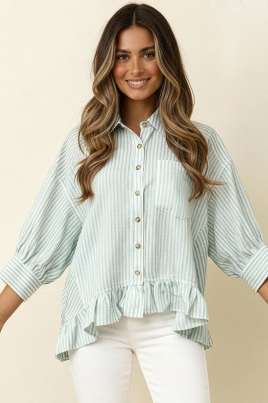 Blue Striped Collared Top