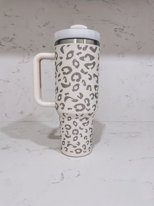 Cream Leopard Print Stainless Steel Cup - 40oz