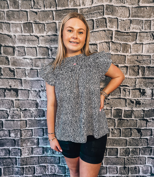 Smocked Ruffled Shoulder Top