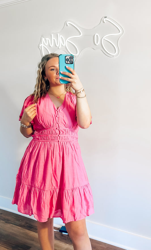 V-Neck Flare Sleeve Mini Dress