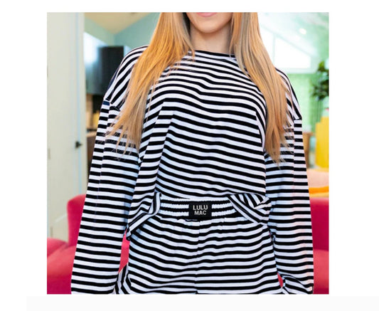 Lulu Mac Stripe Long Sleeve Top - Black