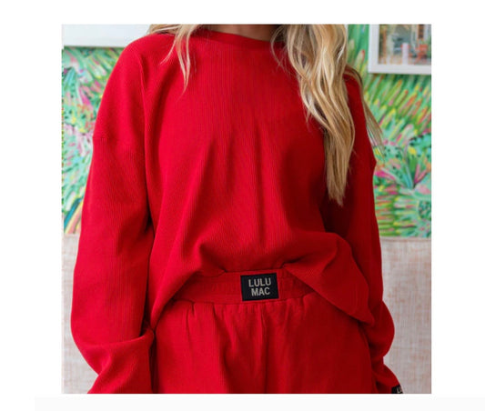 Lulu Mac Waffle Long Sleeve Top - Red