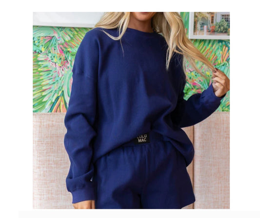 Lulu Mac Waffle Long Sleeve Top - Navy