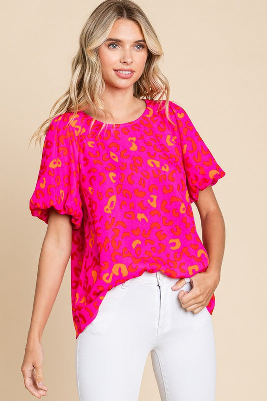 Leopard Puffed Sleeve Top