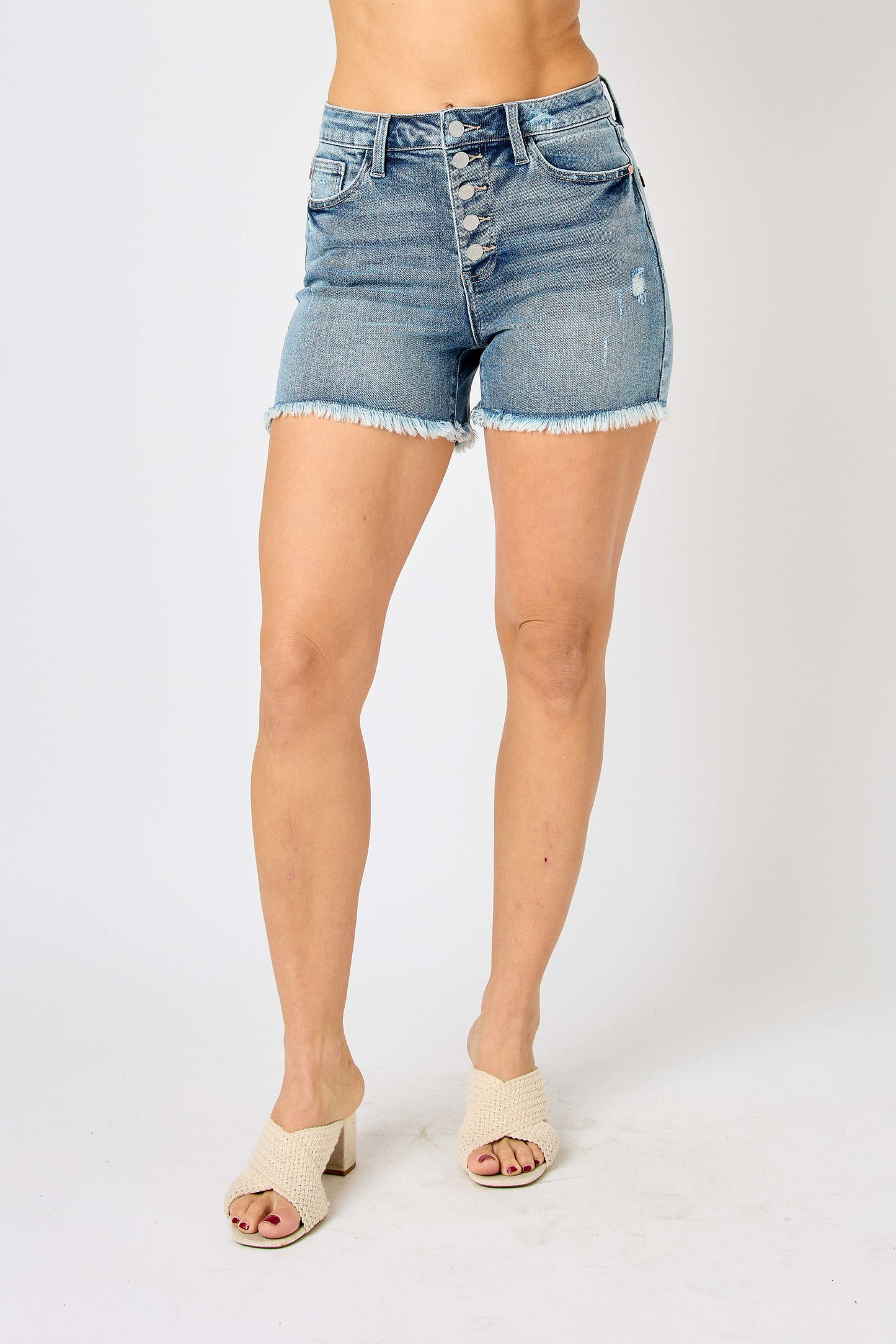 JUDY BLUE - High Waist Distressed Cut Hem Shorts